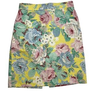 Vintage Palmettos Yellow Floral Denim Skirt Size 9 90s Cottagecore Spring Easter